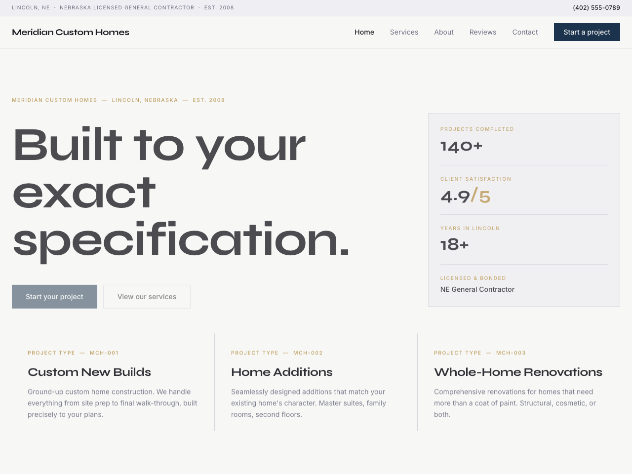 Meridian Custom Homes website preview