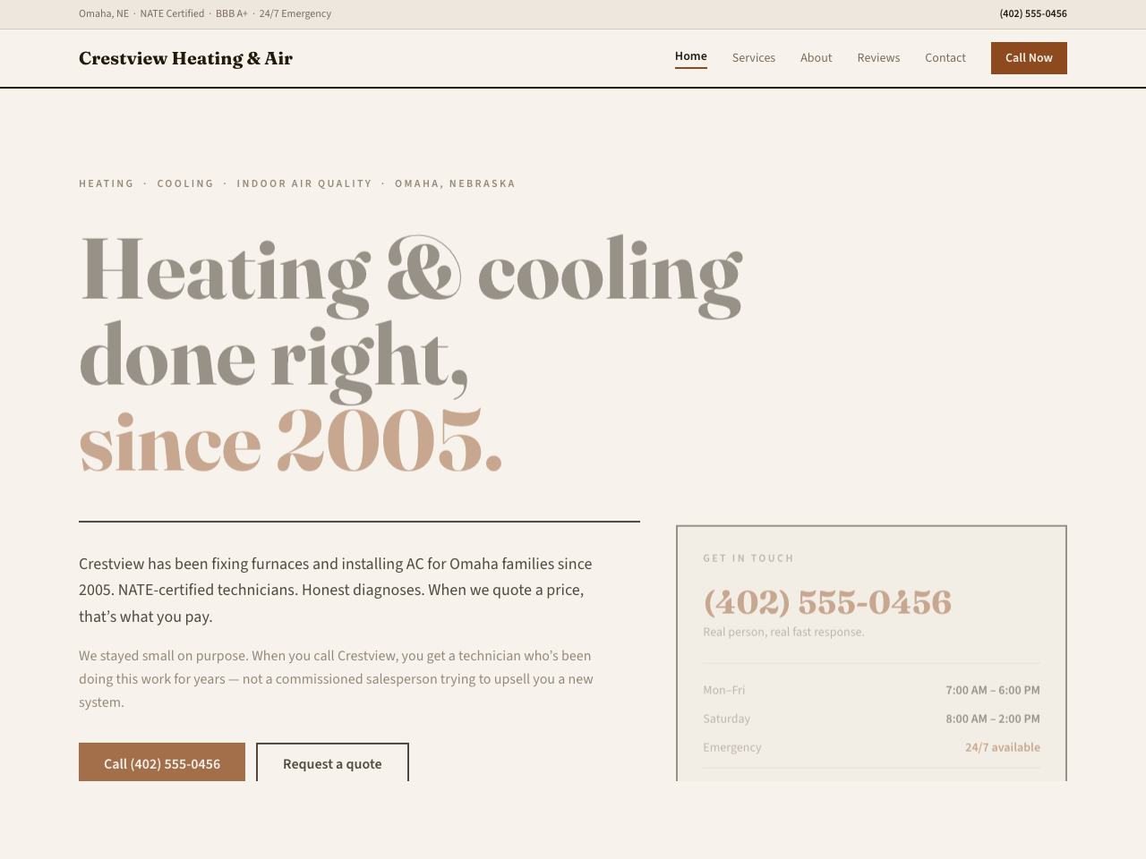 Crestview Heating & Air website preview