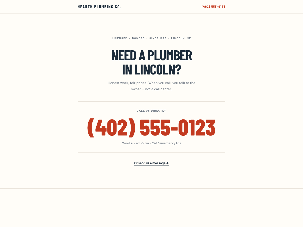 Hearth Plumbing Co. website preview