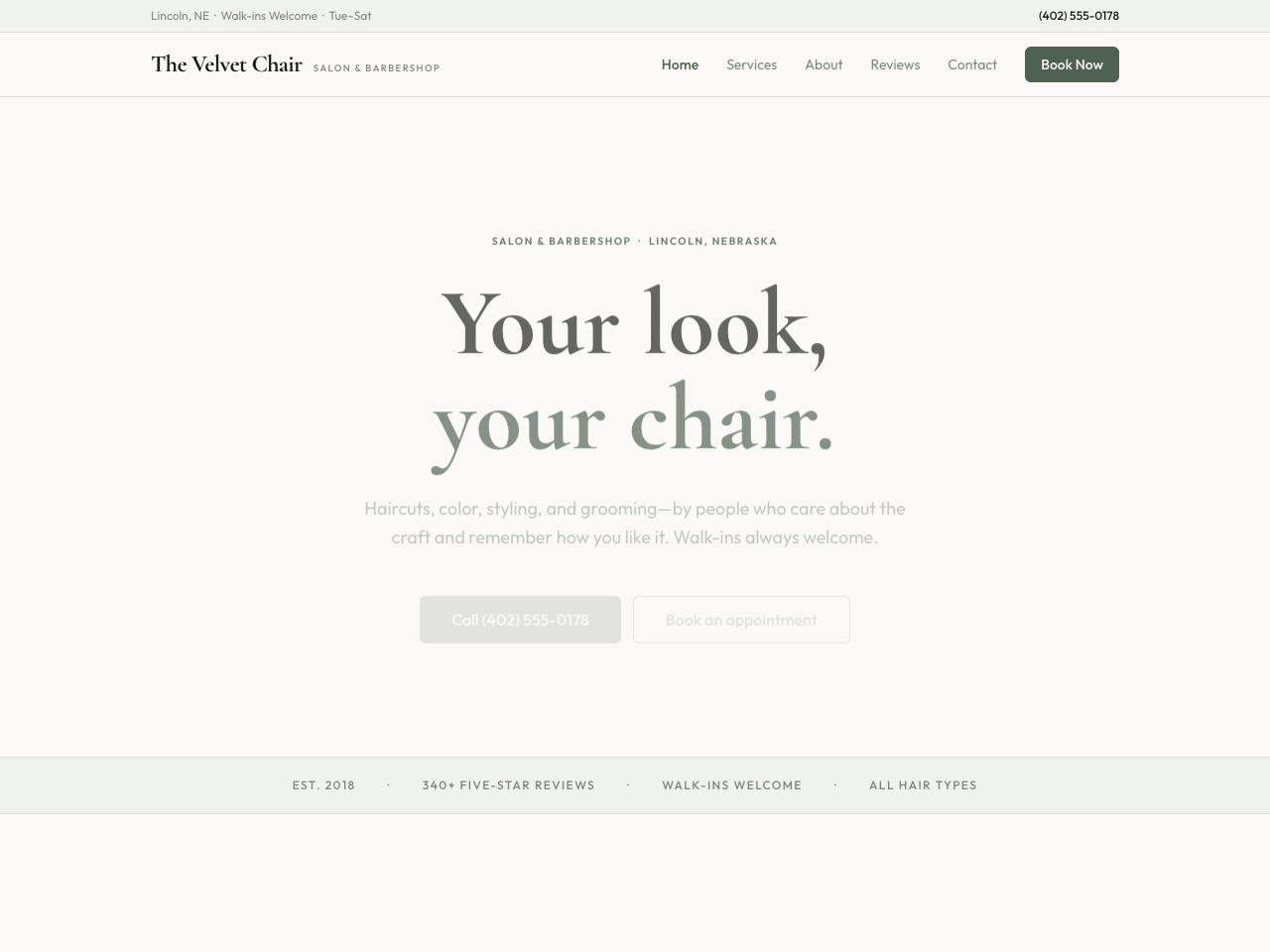 The Velvet Chair website preview